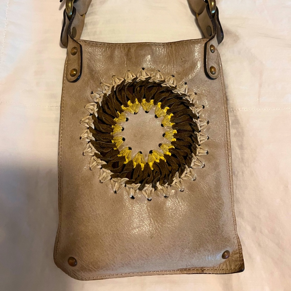 Leather artisanal cross body bag